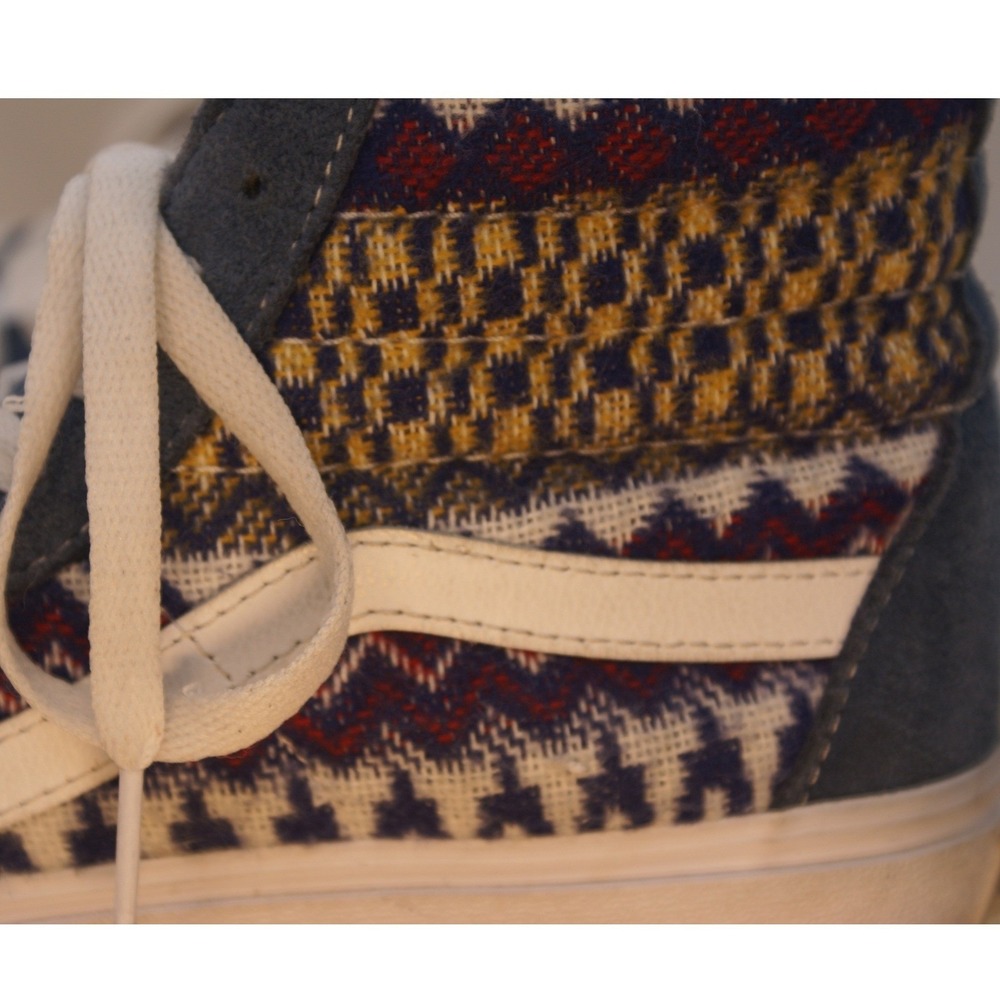 Vans Sk8-Hi Blue Suede Woven Textile Geometric High Top Sneakers Womens 5.5 boho - Picture 6 of 12